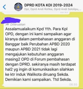 DPRD Kendari Marah Baca WA Sekda
